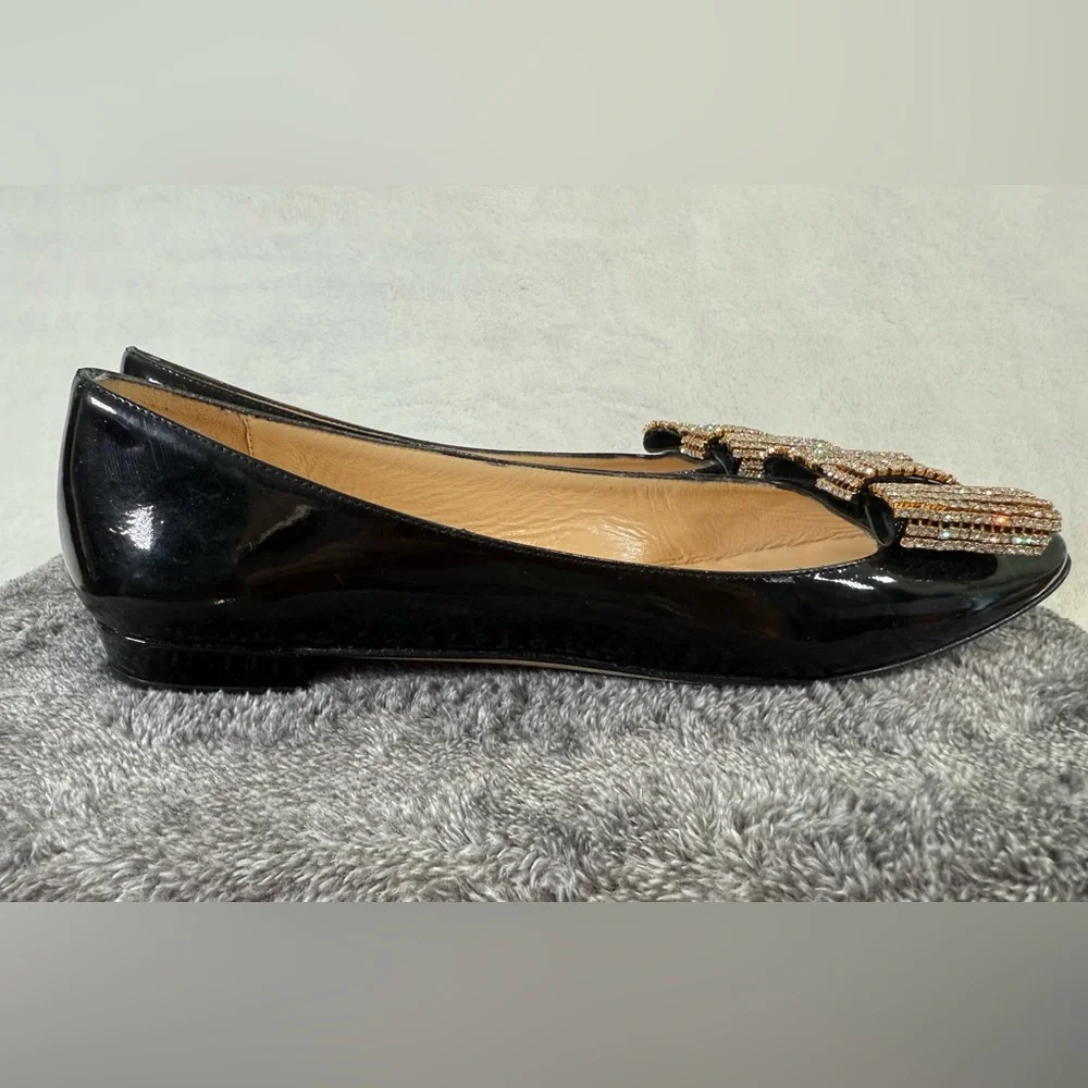 Kate Spade black patent bow rhinestone Block Heel Size 7.5